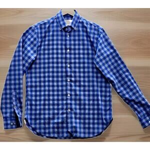 Michael Kors Dress Shirt Classic Slim Fit Non Iron Blue Checkered 15.5 34/35